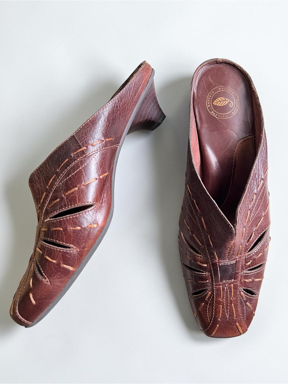 Nurture Reddish BrownLeather Kitten Heel Mule Brazil